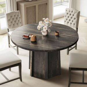 dwvo 47" round dining table for 4-6 people farmhouse industrial dinning room table with 1.18" thickness wood grain tabletop rustic circle dining table with hexagonal base for eating dinner