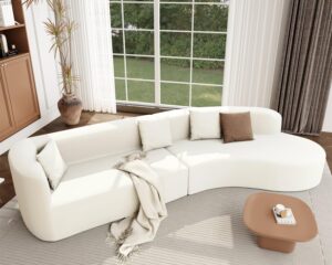 suheww large curved sectional couch curved cloud sofa, modern sectional curved couch for living room, modern comfy curved couch curved boucle sofa couch with 3 pillows for living room(beige,chenille)