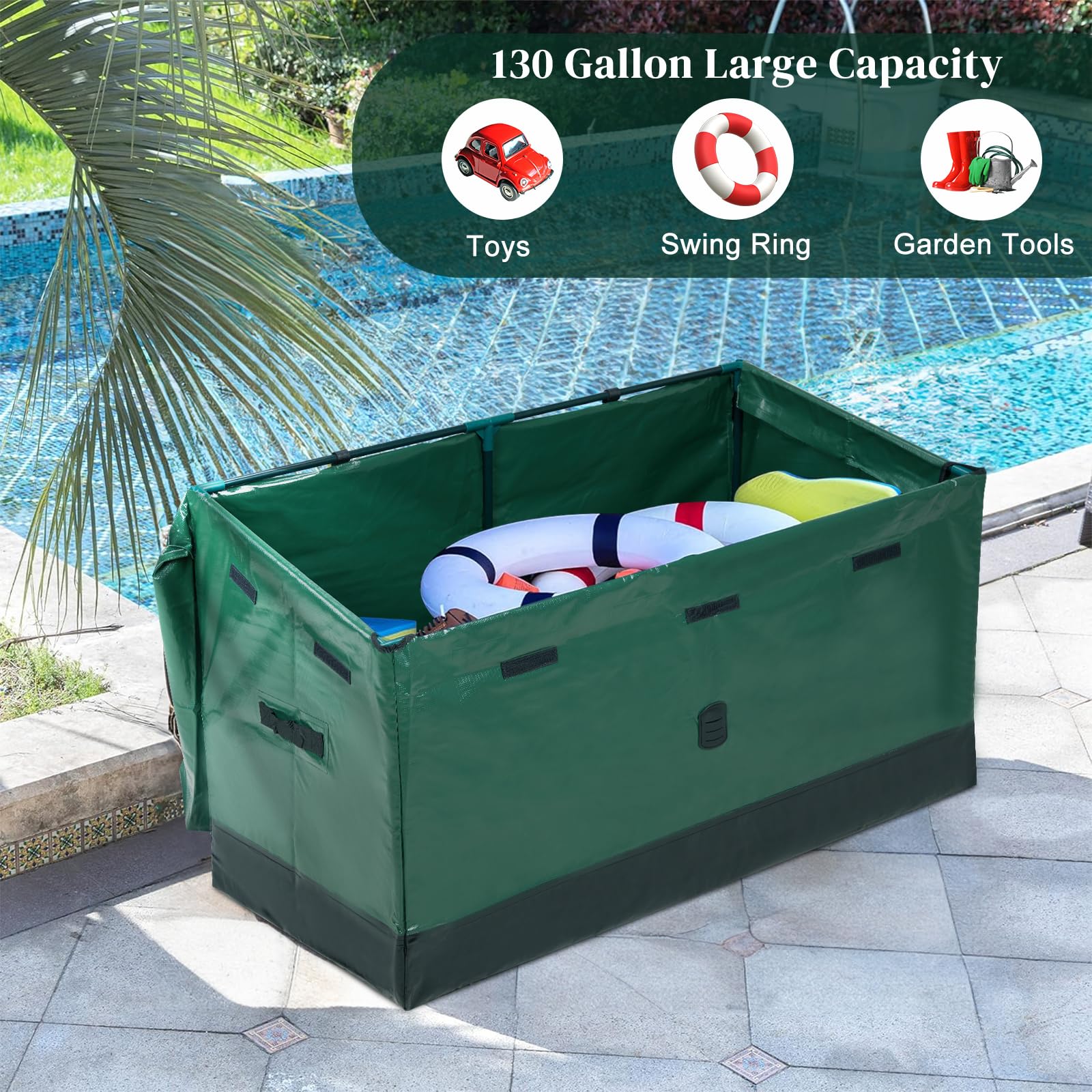 48 * 24 * 29Inch 130 Gallon Waterproof Deck Box, Portable Outdoor PVC Storage Box for All Weather, Perfect for Camping Boat Garden Poolside Yard, Tool-Free Assembly,Green