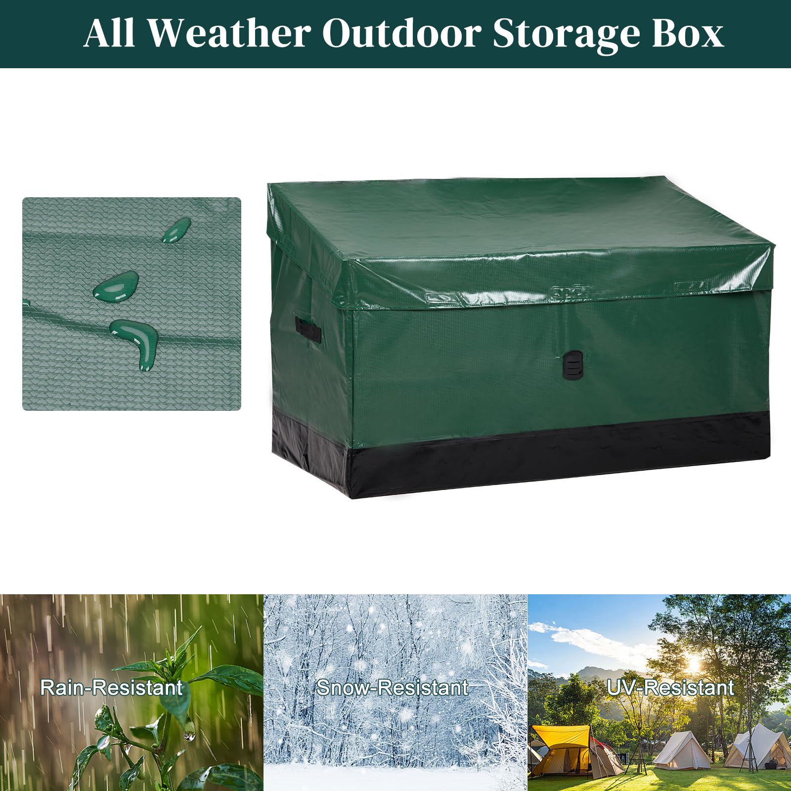 48 * 24 * 29Inch 130 Gallon Waterproof Deck Box, Portable Outdoor PVC Storage Box for All Weather, Perfect for Camping Boat Garden Poolside Yard, Tool-Free Assembly,Green