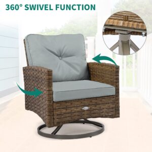 YITAHOME 3 Pieces Patio Furniture Outdoor Rocking Chair Bistro Set, Wicker Rocking Conversation Chairs with Cushions and Side Table for Garden, Backyard and Balcony, Tan Chairs and Dark Gray Cushions