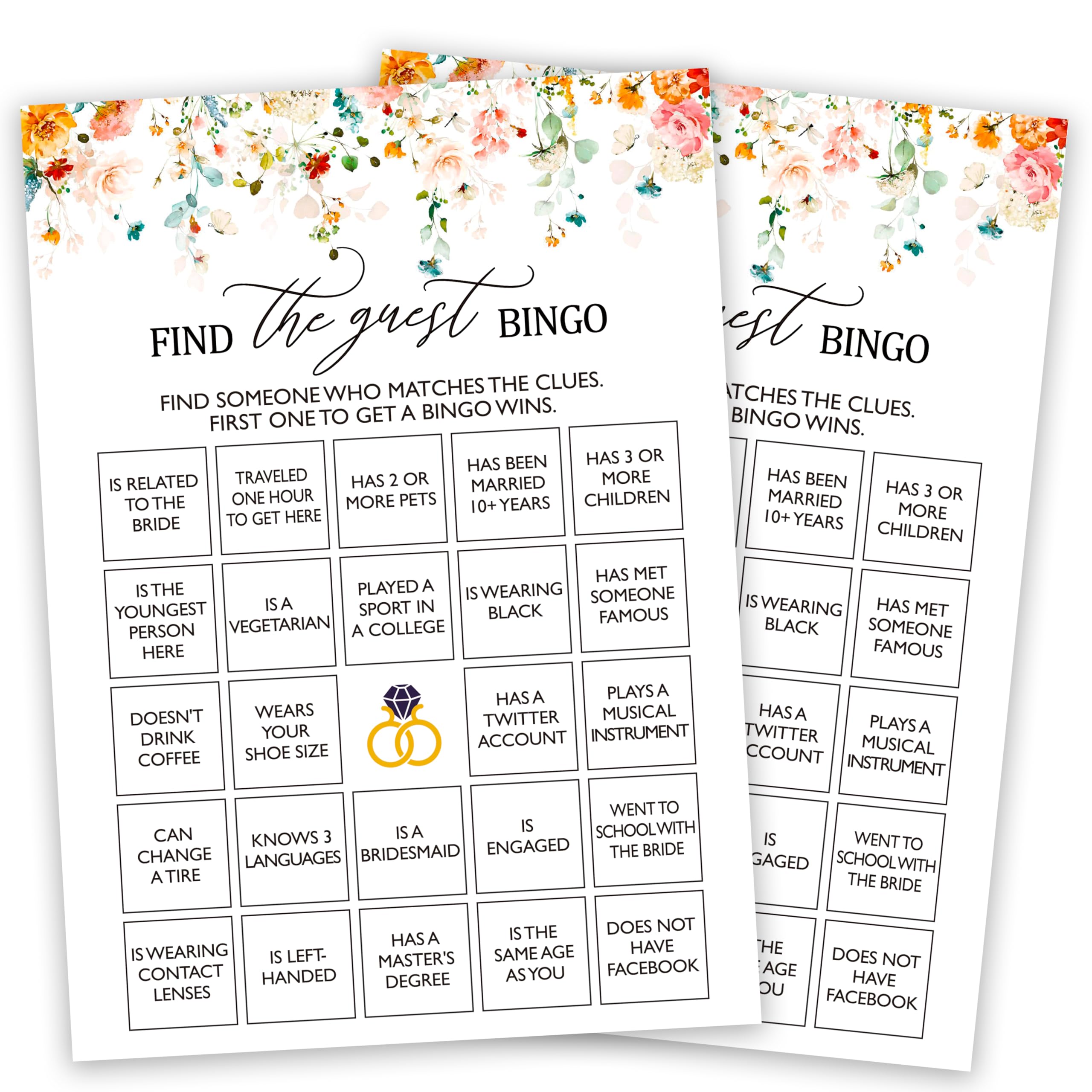 Bridal Shower Bingo Games, Find The Guest Bingo, Floral Bridal Shower Party Game Cards For Wedding Engagement Bachelorette, Fall Bridal Shower Decorations Favors Supplies, 25 Game Cards Included -09