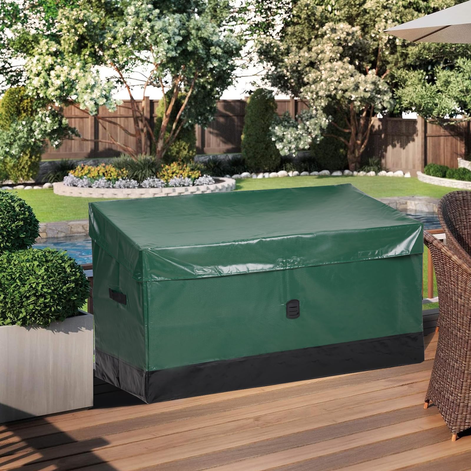 48 * 24 * 29Inch 130 Gallon Waterproof Deck Box, Portable Outdoor PVC Storage Box for All Weather, Perfect for Camping Boat Garden Poolside Yard, Tool-Free Assembly,Green