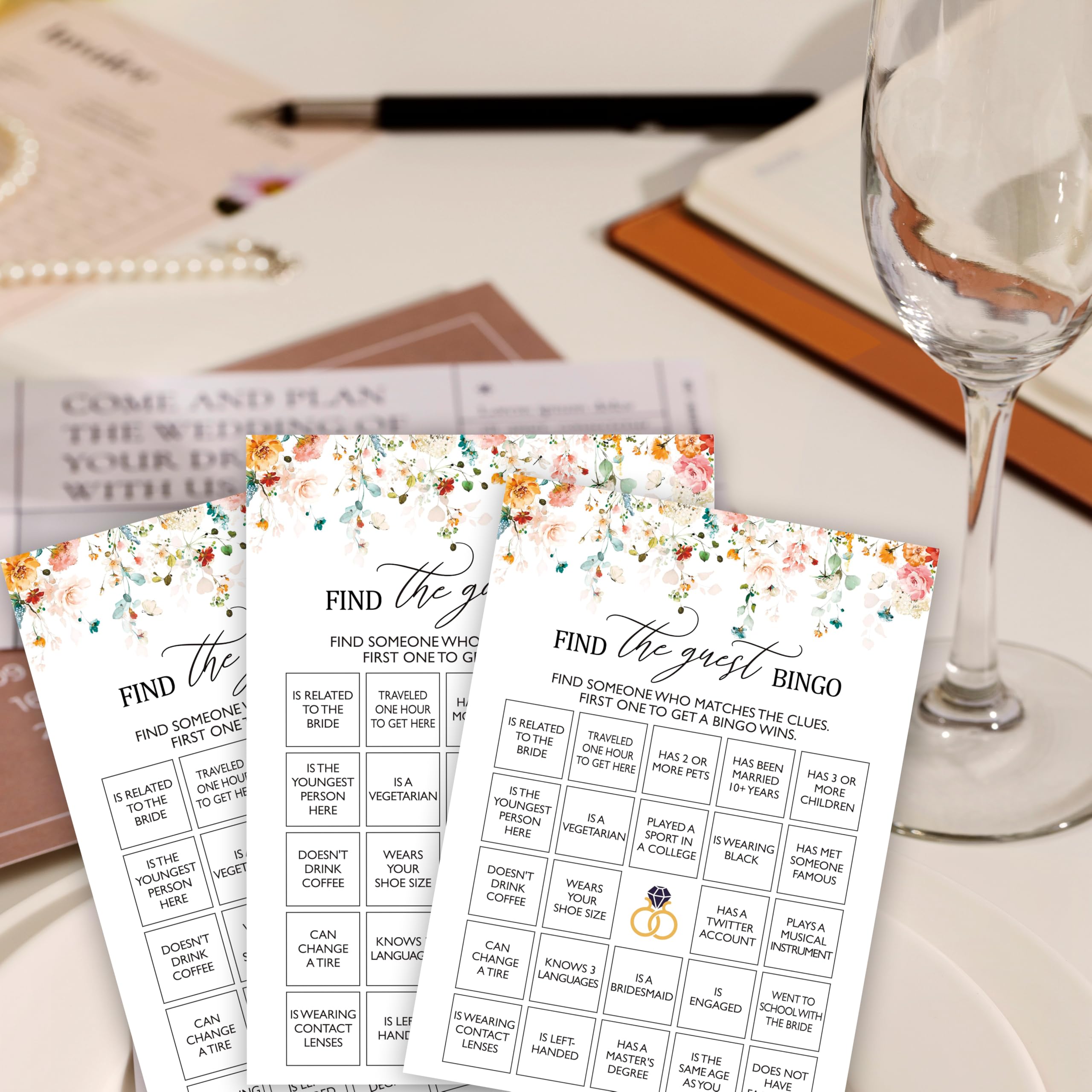 Bridal Shower Bingo Games, Find The Guest Bingo, Floral Bridal Shower Party Game Cards For Wedding Engagement Bachelorette, Fall Bridal Shower Decorations Favors Supplies, 25 Game Cards Included -09