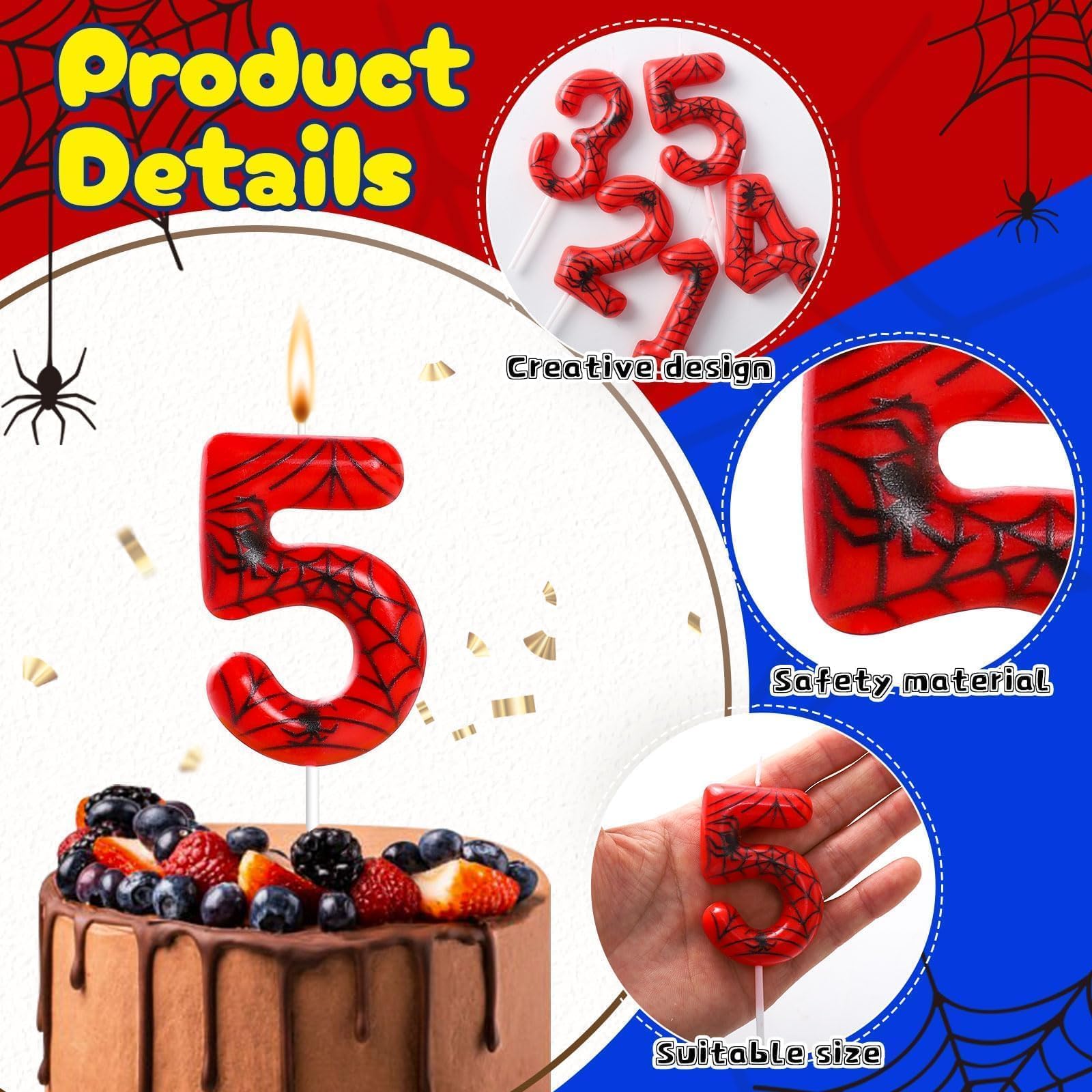 Number 5 Spider Themed Birthday Candle Number Candles Birthday Cake Topper Candles Spiderweb Birthday Candles for Boys Girls Spider Party Decoration Supplies (Number 5)