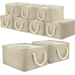 samoradrea 9 pack storage basket bins & decorative baskets storage box cubes containers bulk w/handles for office, home, books, clothes, bedroom, closet (beige)