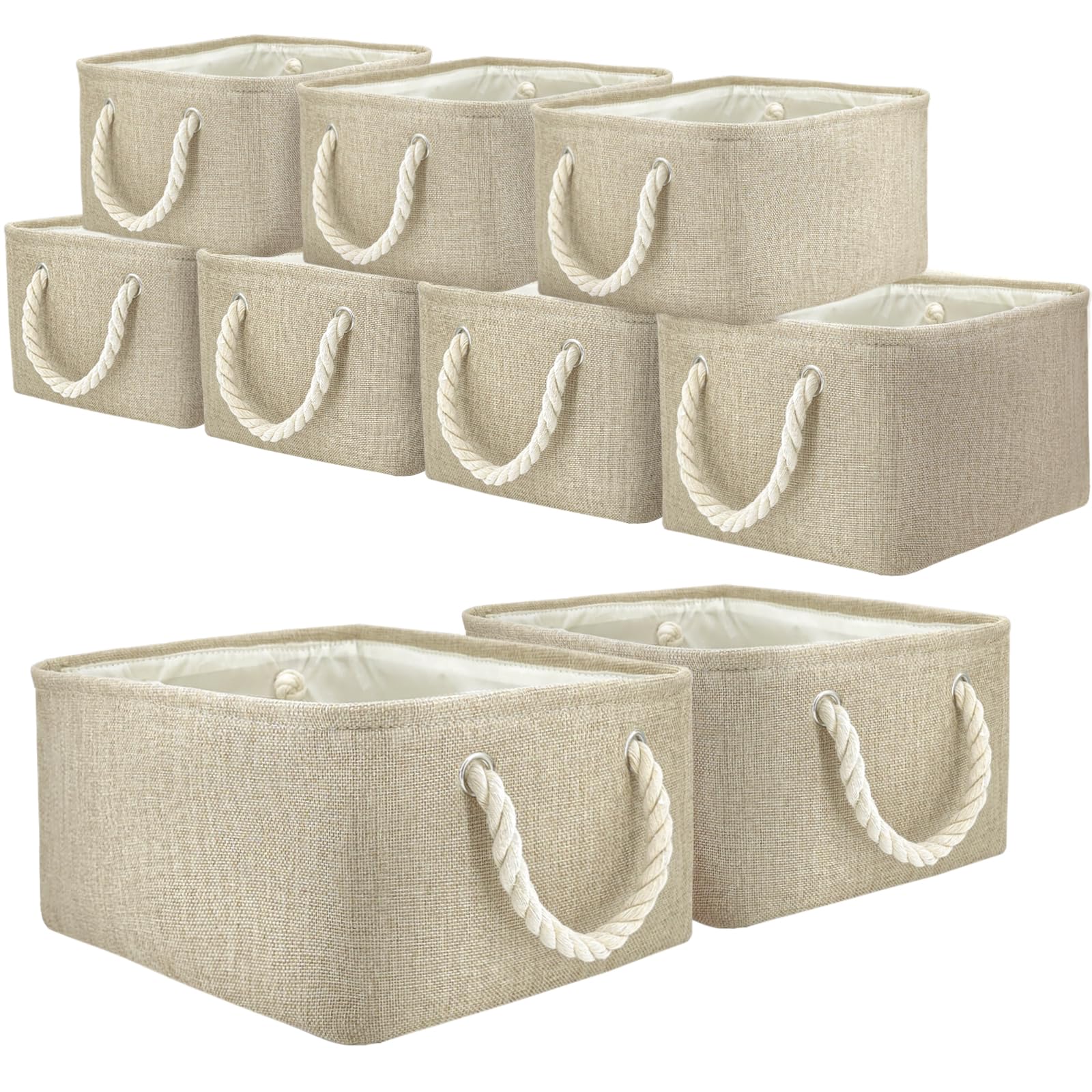 SAMORADREA 9 Pack Storage Basket Bins & Decorative Baskets Storage Box Cubes Containers Bulk W/Handles for Office, Home, Books, Clothes, Bedroom, Closet (Beige)