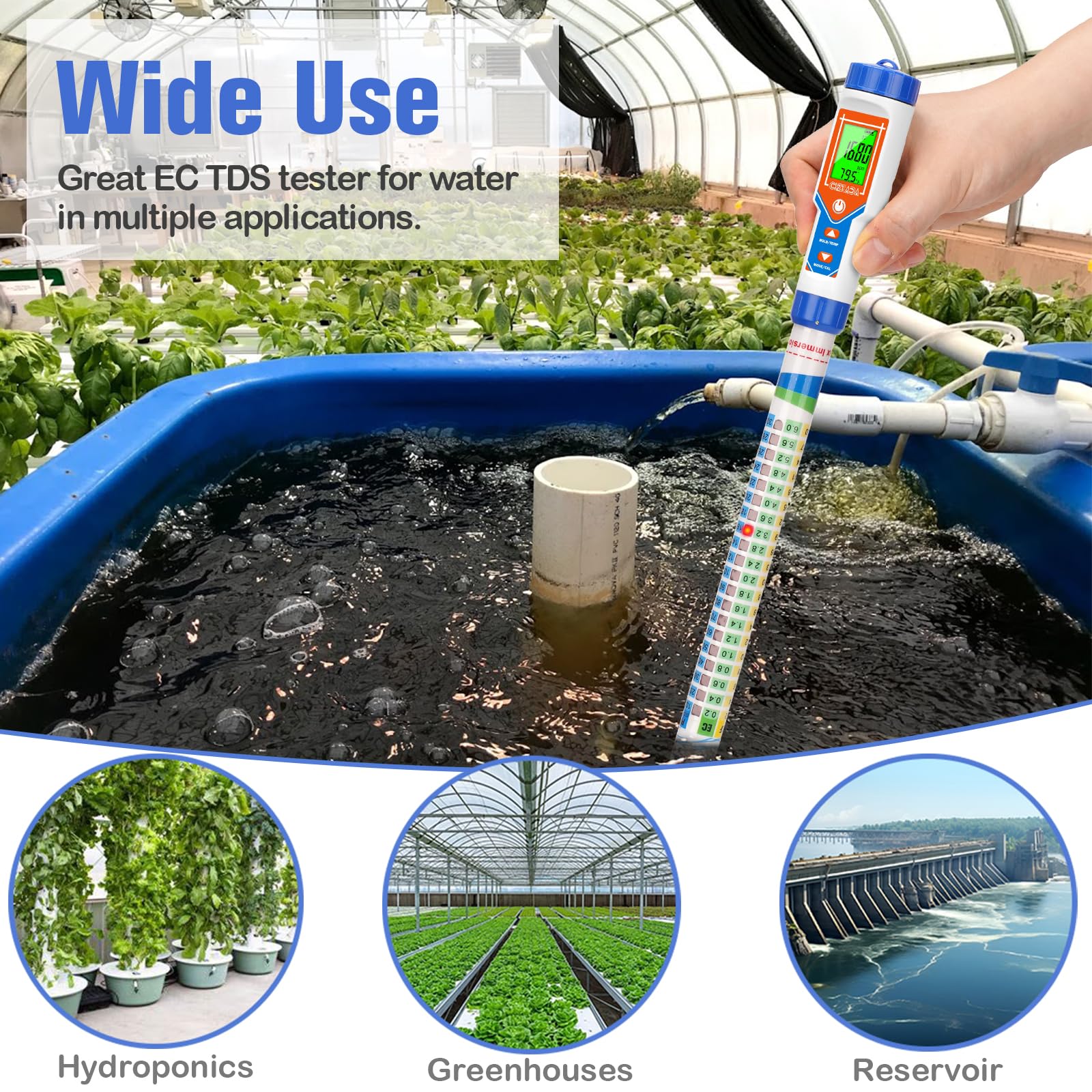 CIZTADA Truncheon Nutrient Meter for Hydroponic Digital Conductivity Tester for Water EC and TDS Meter with EC CF 500ppm 700ppm for Indoor Plant Grow Hydro Reservoir Tank Aeroponic Garden