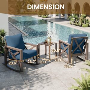 UDPATIO Rocking Chair Outdoor,3 Piece Porch Furniture Set with 6.5" Thick Cushions for Balcony,Patio,Backyard,Blue