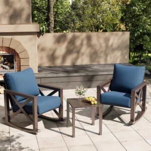 UDPATIO Rocking Chair Outdoor,3 Piece Porch Furniture Set with 6.5" Thick Cushions for Balcony,Patio,Backyard,Blue