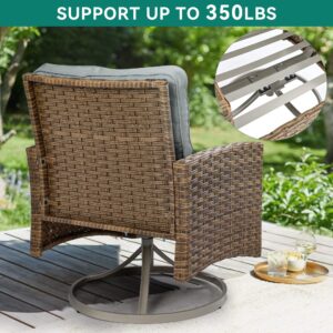 YITAHOME 3 Pieces Patio Furniture Outdoor Rocking Chair Bistro Set, Wicker Rocking Conversation Chairs with Cushions and Side Table for Garden, Backyard and Balcony, Tan Chairs and Dark Gray Cushions