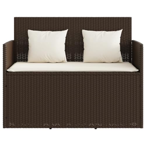 EVERSTRO Patio Bench with Cushions Brown Poly Rattan,Versatile Patio Bench with Storage for Outdoor Essentials Garden Furniture, Outdoor Seating