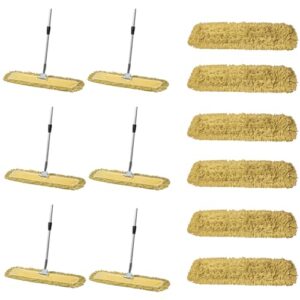 24 inch yellow dust mop with metal handle and 24 inch dust mop refill bundle - 6 mop sets and 6 refills