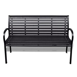 EVERSTRO Patio Bench 49.2" Steel and WPC Black,3Seater Patio Bench: WeatherResistant Outdoor Seating for Parks and Gardens Garden Furniture, Outdoor Seating