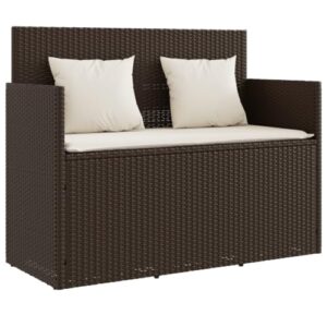 EVERSTRO Patio Bench with Cushions Brown Poly Rattan,Versatile Patio Bench with Storage for Outdoor Essentials Garden Furniture, Outdoor Seating