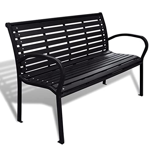 EVERSTRO Patio Bench 49.2" Steel and WPC Black,3Seater Patio Bench: WeatherResistant Outdoor Seating for Parks and Gardens Garden Furniture, Outdoor Seating