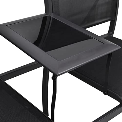 EVERSTRO 2 Seater Patio Bench 51.6" Steel and Textilene Black,Contemporary Double Outdoor Patio Chair with GlassTop Shelf in Black Garden Furniture, Outdoor Seating