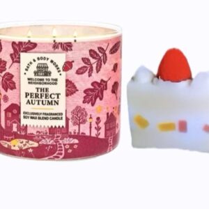 The Perfect Autumn - White BarnBath/Body Works -3-Wick Scented Candle 14.5 OZ Burns 25-45 Hours and Strawberry Cake soap