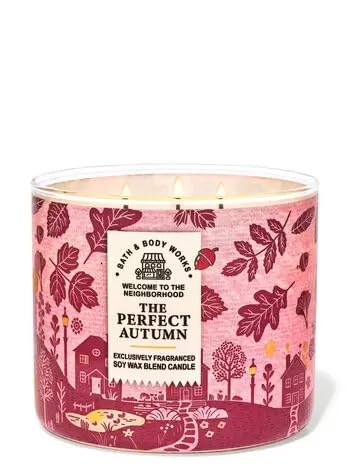 The Perfect Autumn - White BarnBath/Body Works -3-Wick Scented Candle 14.5 OZ Burns 25-45 Hours and Strawberry Cake soap