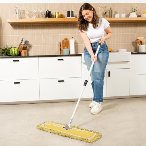 24 Inch Yellow Dust Mop with Metal Handle and 24 Inch Dust Mop Refill Bundle - 2 Mop Sets and 2 Refills