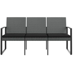 EVERSTRO 3-Seater Patio Bench with Cushions Dark Gray PP Rattan,3Seater Patio Bench: Durable and Comfortable Outdoor Seating Garden Furniture, Outdoor Seating