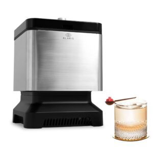 klaris clear ice maker - 4 large, 2" crystal clear ice cubes for craft cocktails, whiskey & bourbon | sleek, compact counterop ice maker | stainless steel shell | reusable ice tray | delayed start