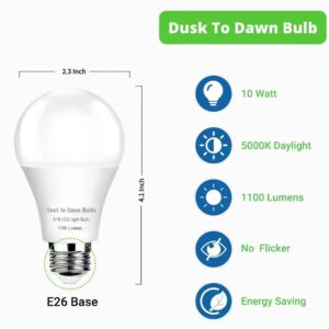 GEPLAD 6 Pack Dusk to Dawn Light Bulbs Outdoor, Sensor A19 LED Light Bulb, Auto on/Off Photocell Automatic for Outdoor Lighting, 5000K Daylight,1,100 Lumens