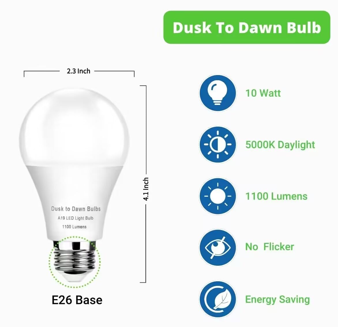 GEPLAD 6 Pack Dusk to Dawn Light Bulbs Outdoor, Sensor A19 LED Light Bulb, Auto on/Off Photocell Automatic for Outdoor Lighting, 5000K Daylight,1,100 Lumens