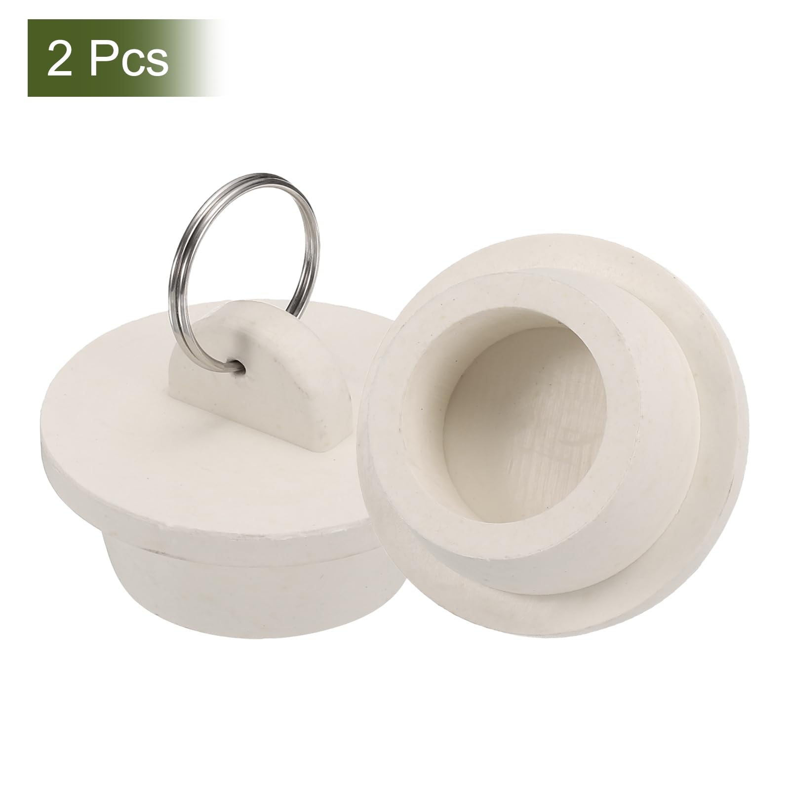 uxcell 2Pcs Tub Stoppers, Rubber Bathtub Stoppers 1-1/4" Kitchen Sink Drain Stopper, Bathroom Drain Plug with Pull Ring and 15" Stainless Steel Beaded Chain, White