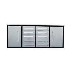 TTBKA 7' Storage Cabinet with Workbench, 10 Drawers, 2 Cabinets, Locks & Sliding Rails, Size:87.8" L x 23.62" W x 38.19" H (Silver)