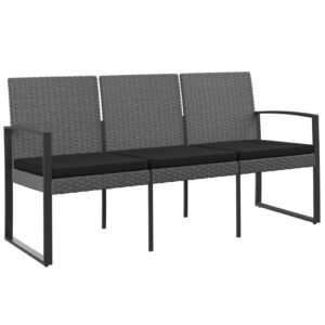 EVERSTRO 3-Seater Patio Bench with Cushions Dark Gray PP Rattan,3Seater Patio Bench: Durable and Comfortable Outdoor Seating Garden Furniture, Outdoor Seating