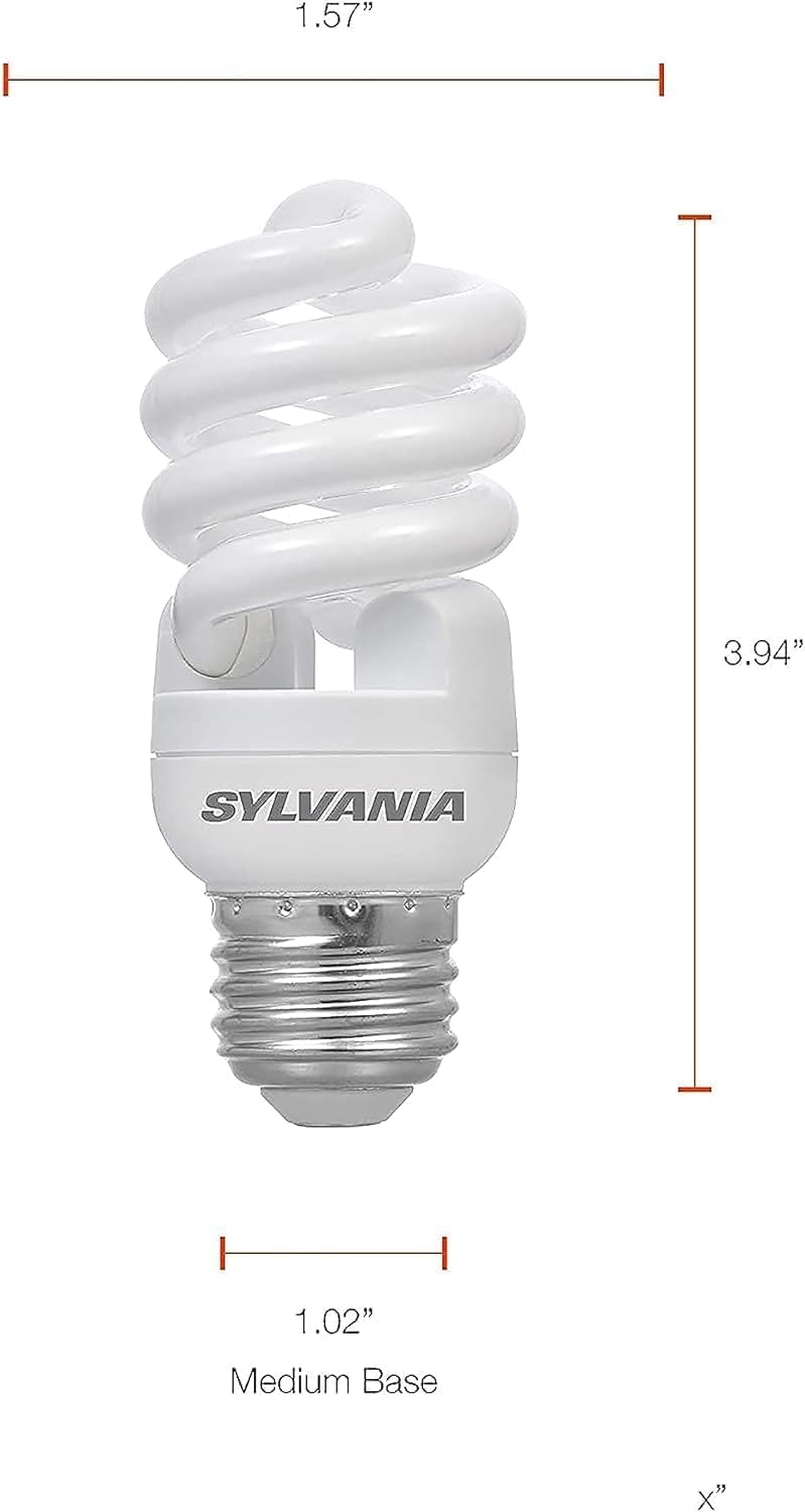 SYLVANIA CFL T2 Twist Light Bulb, 60W Equivalent, Efficient 13W, 850 Lumens, Medium Base, 2700K, Soft White - 4 Pack of 4 (16 Bulbs)