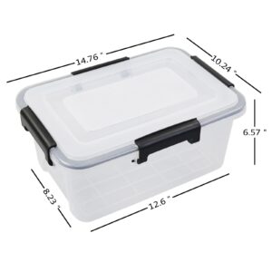 Yuright 10 Quart Clear Storage Box with Sealed Lid, Set of 4, Plastic Latching Storage Bin for Multi-purpose