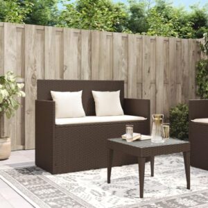 EVERSTRO Patio Bench with Cushions Brown Poly Rattan,Versatile Patio Bench with Storage for Outdoor Essentials Garden Furniture, Outdoor Seating