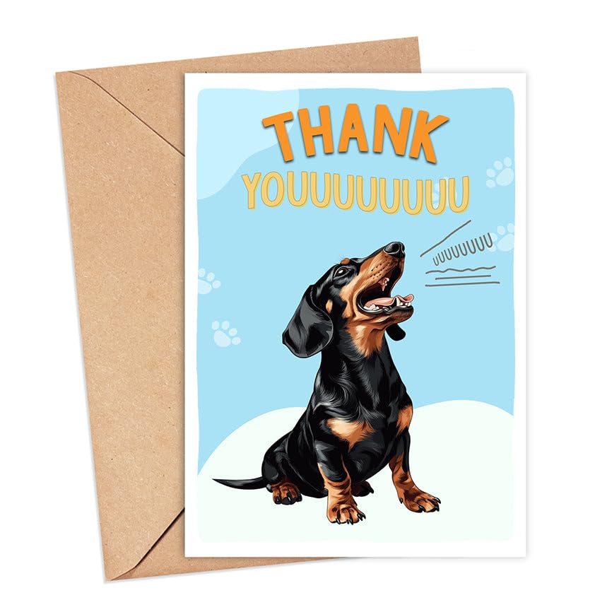 GreenStar Gifts Dachshund Dog Card, Dog Thank You Card, Cute Pun Thank You Card For Him Her, For Friends, Teacher, Boss, Coworker, Dog Lover Gift, Veterinarian Thank You Gift, Dachshund Dog Lover