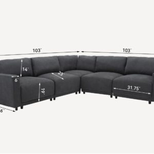 Txtin's 5 Seater L Shaped Couches for Living Room, 103" V Shaped Sectional Corner Couch, Modular Sectional Sofa for Living Room Set, Grey