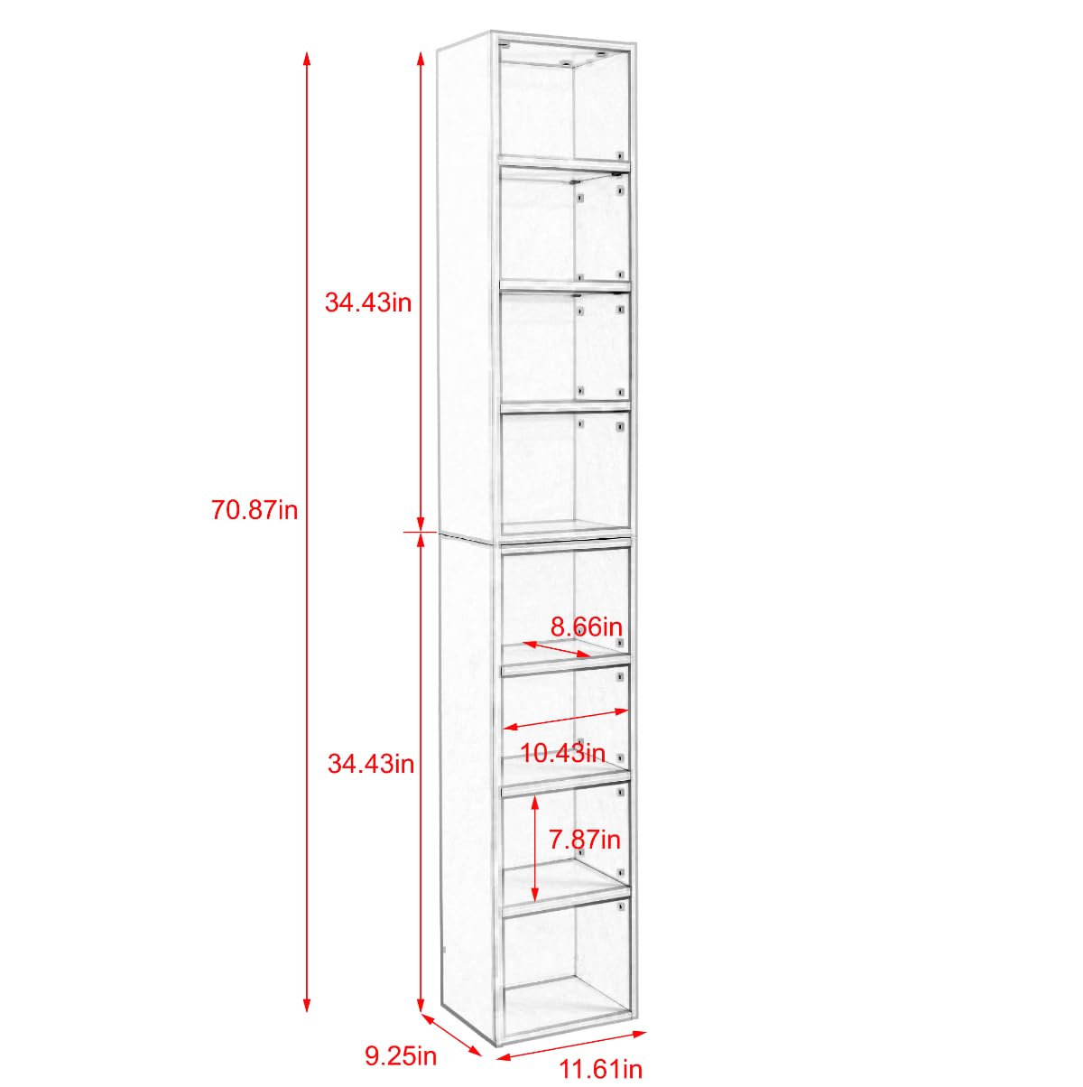 MAKIAAP Dark Brown Tall Narrow Bookshelf,8-Tiers Bookcase with Adjustable Shelves,Double-Decker Combination Thin Media Tower Rack,CD DVD Slim Storage Cabinet for Living Room,Bedroom,Studio and Office