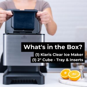 Klaris Clear Ice Maker - 4 Large, 2" Crystal Clear Ice Cubes for Craft Cocktails, Whiskey & Bourbon | Sleek, Compact Counterop Ice Maker | Stainless Steel Shell | Reusable Ice Tray | Delayed Start