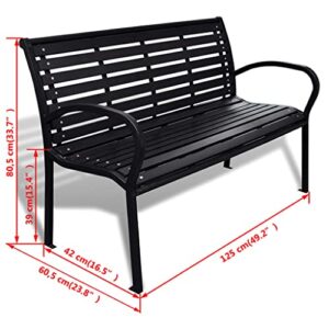 EVERSTRO Patio Bench 49.2" Steel and WPC Black,3Seater Patio Bench: WeatherResistant Outdoor Seating for Parks and Gardens Garden Furniture, Outdoor Seating