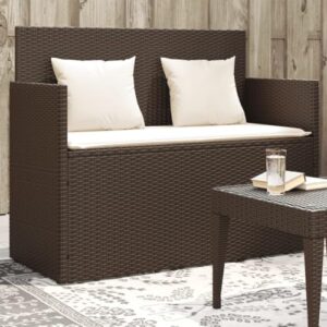 everstro patio bench with cushions brown poly rattan,versatile patio bench with storage for outdoor essentials garden furniture, outdoor seating