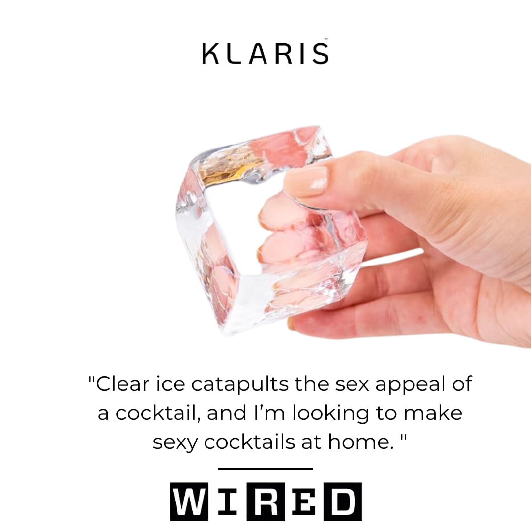 Klaris Clear Ice Maker - 4 Large, 2" Crystal Clear Ice Cubes for Craft Cocktails, Whiskey & Bourbon | Sleek, Compact Counterop Ice Maker | Stainless Steel Shell | Reusable Ice Tray | Delayed Start