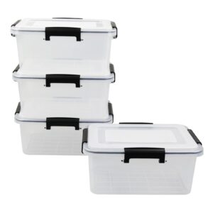 yuright 10 quart clear storage box with sealed lid, set of 4, plastic latching storage bin for multi-purpose