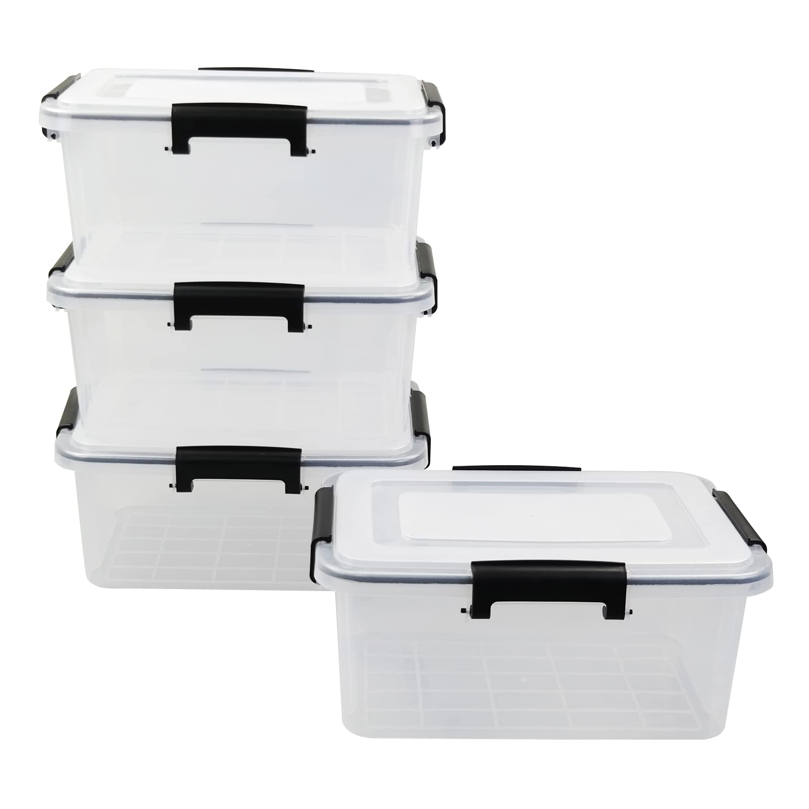 Yuright 10 Quart Clear Storage Box with Sealed Lid, Set of 4, Plastic Latching Storage Bin for Multi-purpose