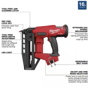 Milwaukee 3020-20 M18 FUEL 18-Volt Lithium-Ion Brushless Cordless Gen ll 16-Gauge Straight Finish Nailer (Tool Only)