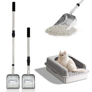 cat litter scoop, metal cat litter scoop with deep shovel, adjustable long handled litter scooper with holder, heavy duty cats pooper for litter box pet poop shovel