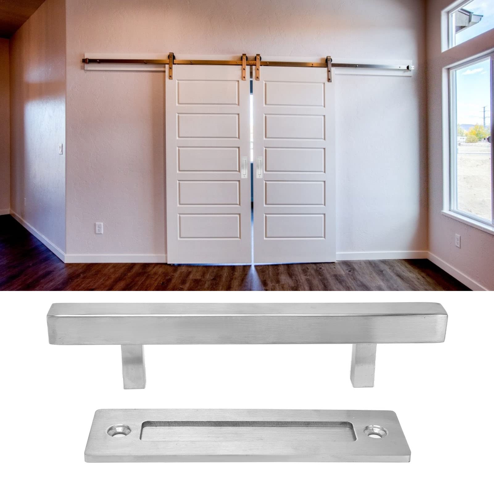 TANIQIACA Stainless Steel Sliding Barn Door Handle - Double Sided Brushed Finish, Ergonomic & for Garage, Barn, Closet - Installation for Home & Commercial Use