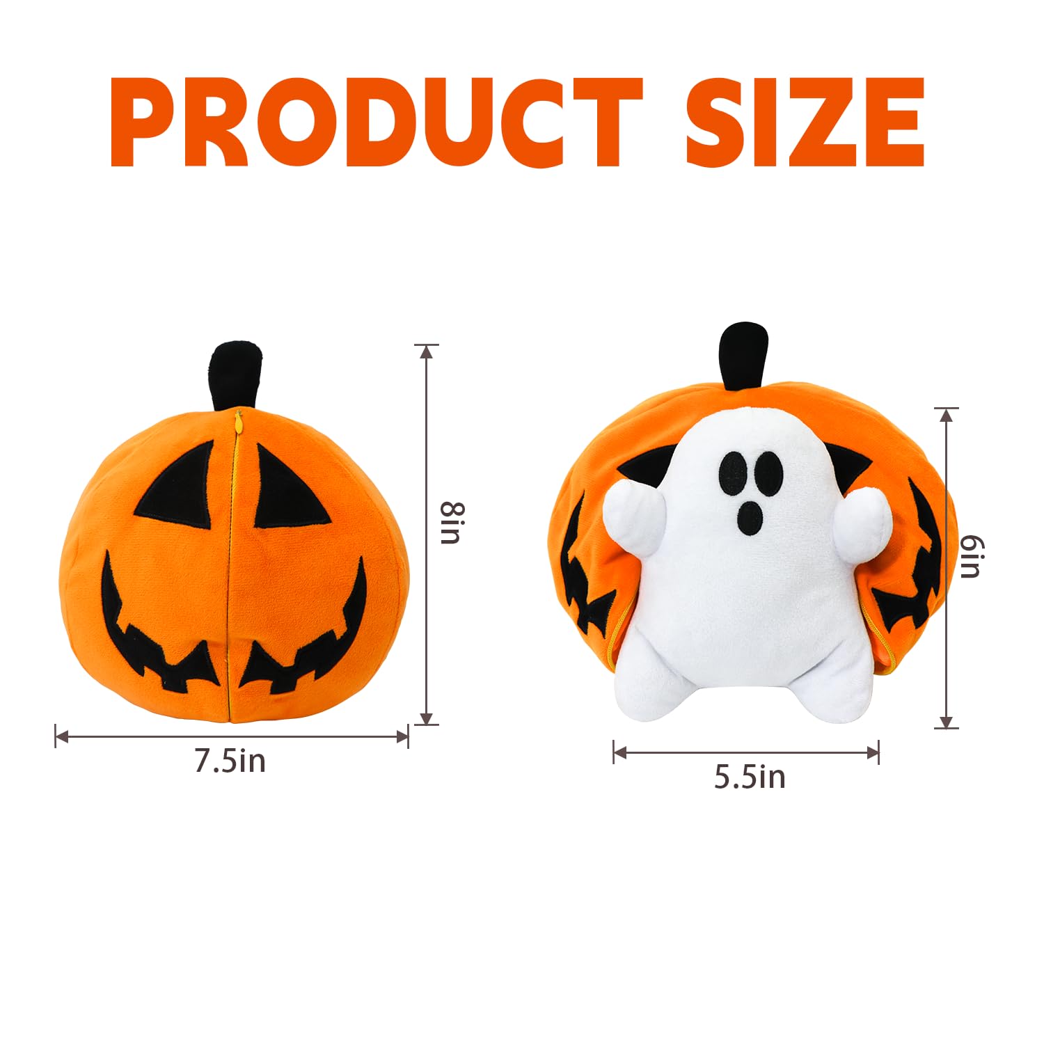 GYNAKJ Halloween Pumpkin Ghost Plush Toy with Zipper – Cute Jack-o’-Lantern Ghost Pillow Decoration – Soft and Cuddly for Boys and Girls Plush Toy