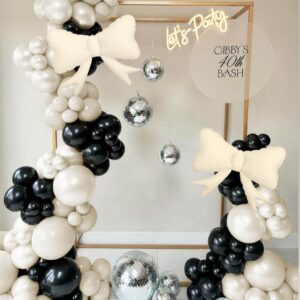 Bow Balloon Garland Arch Kit, 146 Pcs Black and White Bowtie Iridescent Disco Ball Foil Balloon for Birthday Anniversary Wedding Bridal Gender Reveal Supplies Bachelorette Tea Ribbon Party Decoration