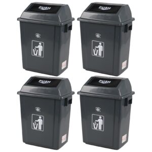 annkkyus 6 gallon plastic garbage cans with swing lid, 4 pack grey plastic trash can