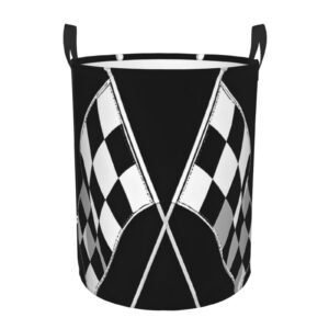 black white formula checkered flags pattern printed circular hamper laundry basket for bathroom toy storage organizer basket collapsible round with handles laundry hamper